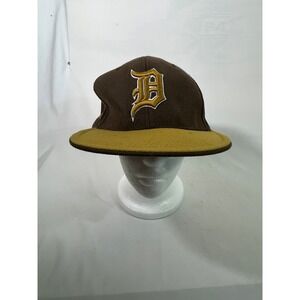Detroit Tigers Baseball Cap Fan Gear MLB Hat Brown Gold Fitted Size 7 5/8